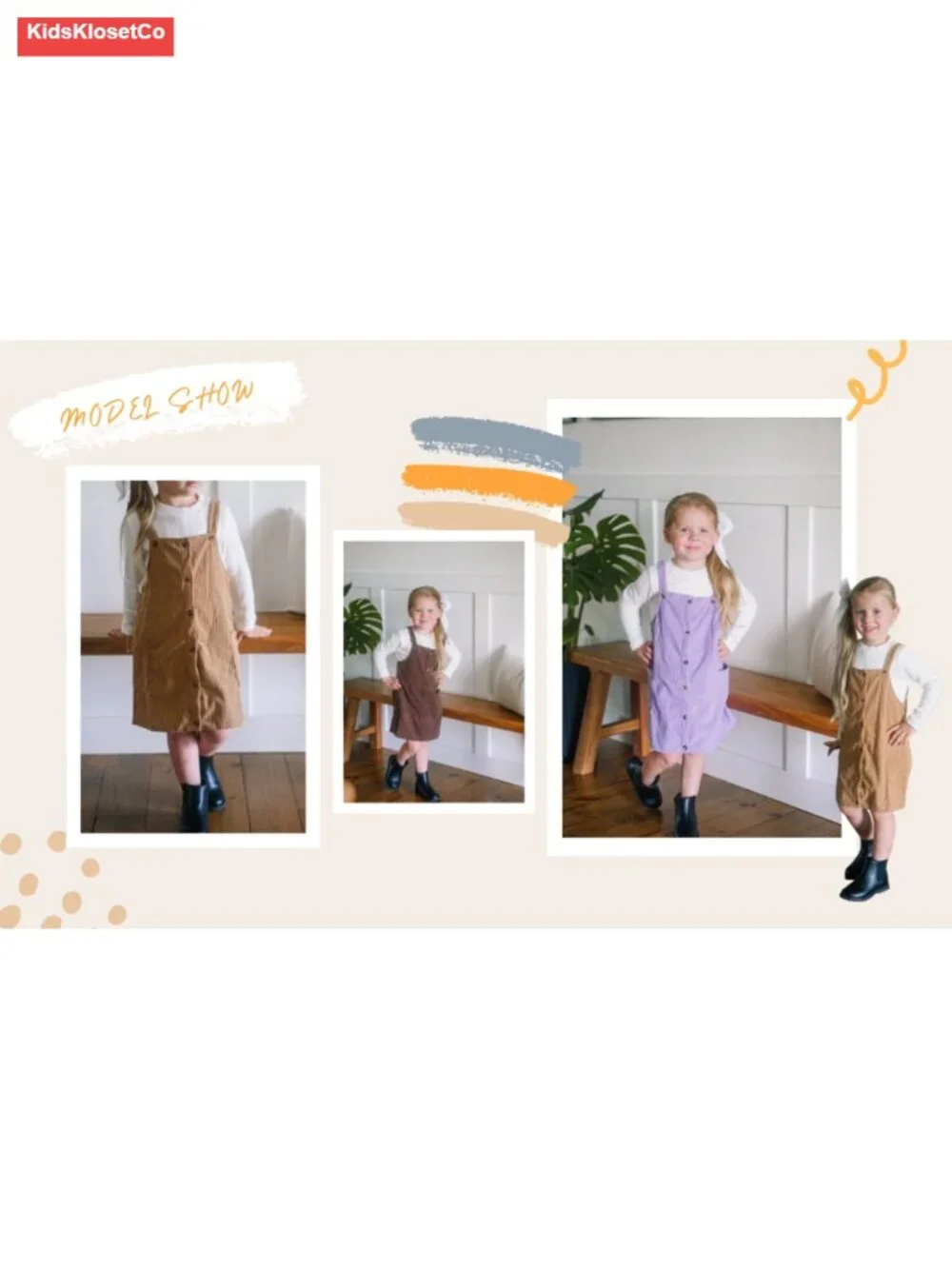 Toddler Corduroy Button Down Overall Dress Set 2-7Y